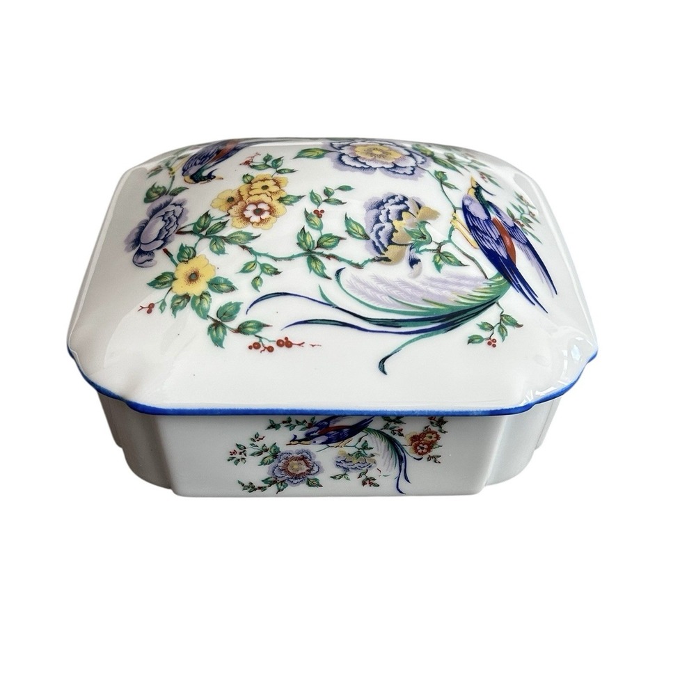 Limoges France Birds Of Paradise Trinket Box Vanity Dresser Porcelain Square